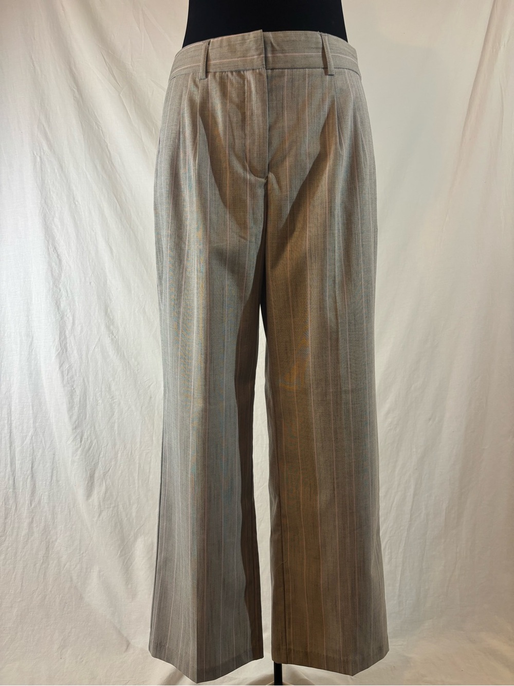 Tribal Gray Pink Pinstripe Wide Leg Career Dress Pants Trouser Size 8 NWT